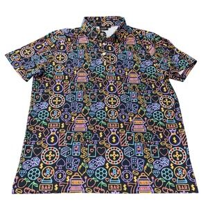 Sunday Swagger Casino Print Golf Polo Shirt Mens Large Neon Vegas Performance